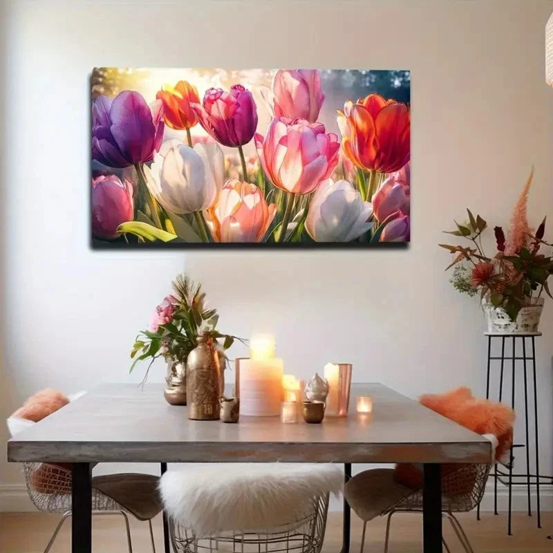 Vibrant Sunlit Tulip Modern Wall Art Canvas Office Home Room Framed 120x60cm