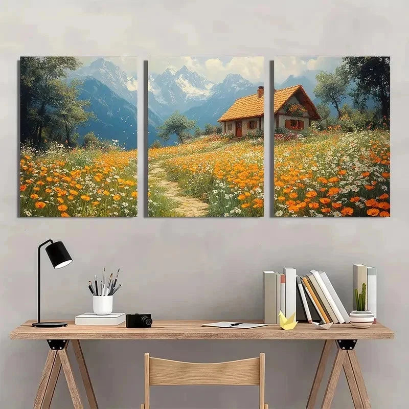 3pcs Vintage Wildflower Meadocw Landscape Perfect Wall Art Set Canvas Framed 60x90cm - High Quality Print 100% Australian Made Wall Canvas Ready to Hang