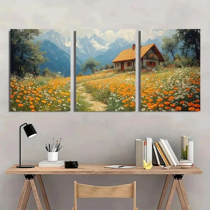 3pcs Vintage Wildflower Meadocw Landscape Perfect Wall Art Set Canvas Framed 60x90cm - High Quality Print 100% Australian Made Wall Canvas Ready to Hang