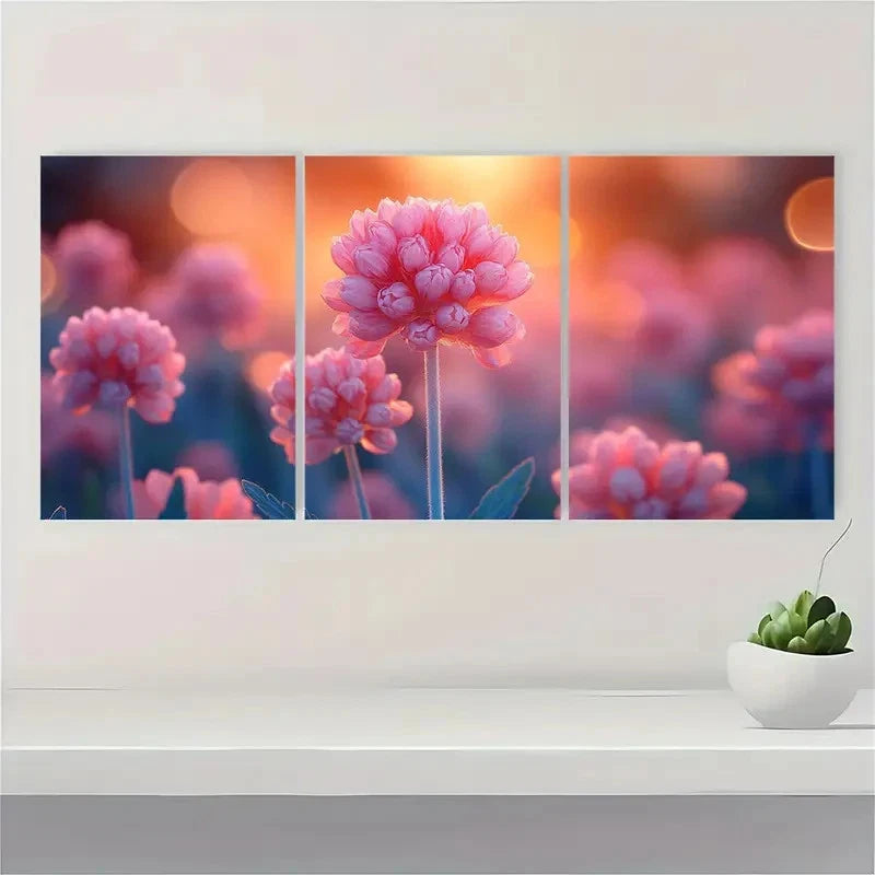 3pcs Armeria Maritima Flower Painting E  Wall Art Set Canvas Framed 50x70cm - High Quality Print 100% Australian Made Wall Canvas Ready to Hang - Bella Home Decor