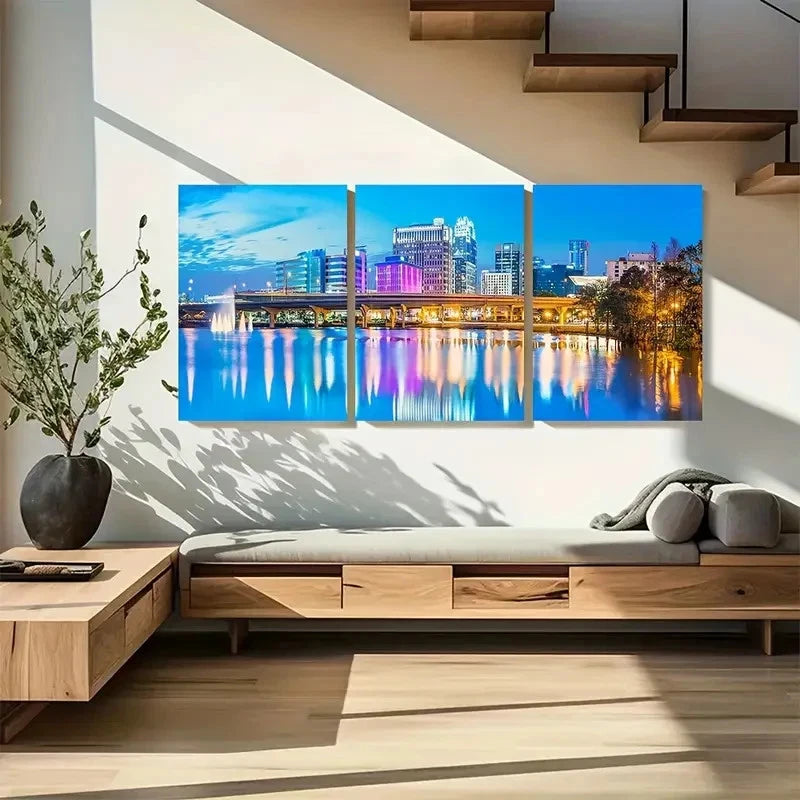 3pcs Orlando Florida Panoramic Skyline Metal Print Ready to Hang Art