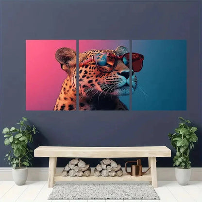 3pcs Vibrant Leopard Pink & Blue Fashion Glasses Metal Print Ready to Hang Art - Bella Home Decor
