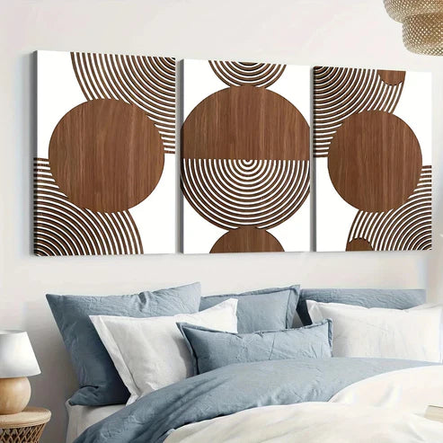 3pcs Abstract Geometric Circular Elegant Canvas Unframed - High Quality Print 100% Australian Made Wall Canvas - Bella Home Decor