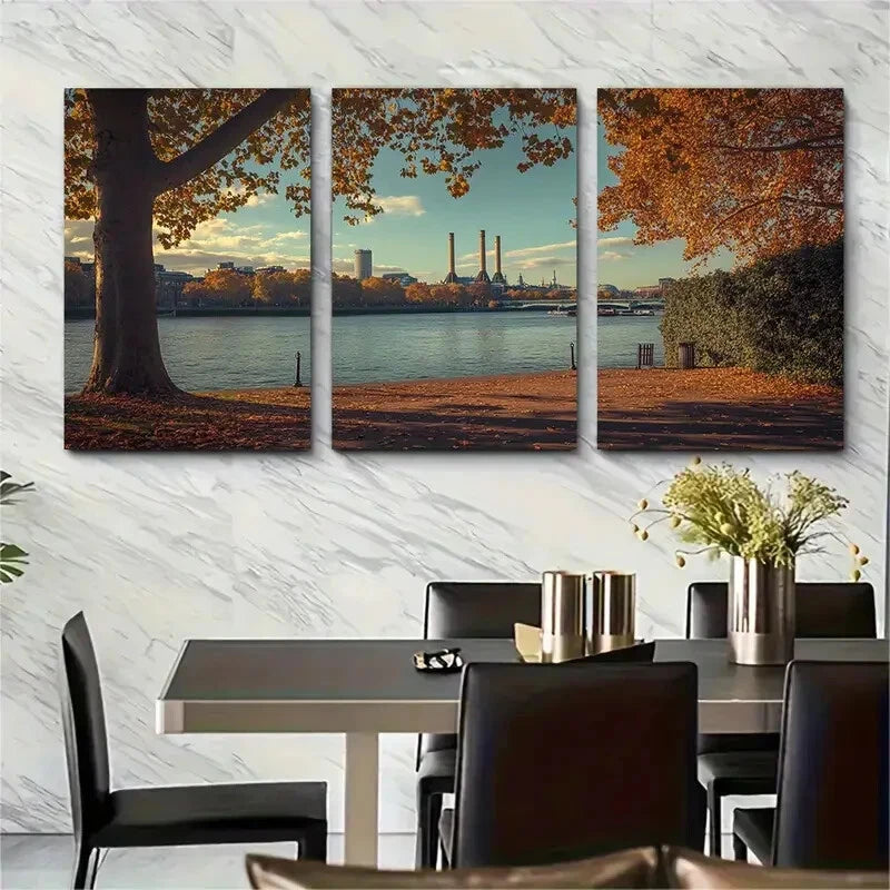 3pcs Battersea Park London Pagoda Metal Print Ready to Hang Art