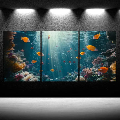 3pcs Fish in the Under Water Beach Scene Metal Print Ready to Hang Art - Bella Home Decor
