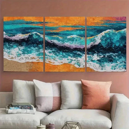 3pcs Orange Sunset Seascape Acrylic Wall Art Set Canvas Unframed - High Quality Print 100% Australian Made Wall Canvas