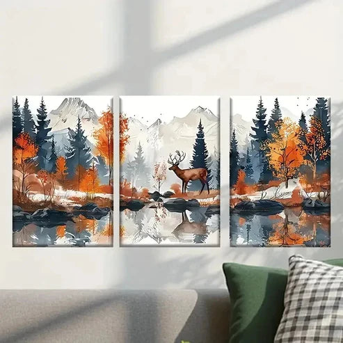 3pcs Painting of a Deer in the Woods Wall Art Canvas Unframed - High Quality Print 100% Australian Made Wall Canvas