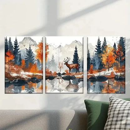 3pcs Painting of a Deer in the Woods Wall Art Canvas Unframed - High Quality Print 100% Australian Made Wall Canvas