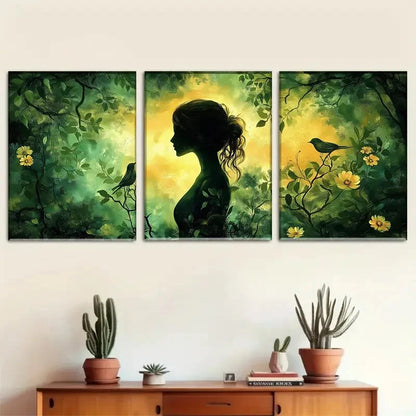 3pcs Mysterious Woman in Green Forest Perfect Wall Art Set Canvas Framed 40x60cm - High Quality Print 100% Australian Made Wall Canvas Ready to Hang - Bella Home Decor