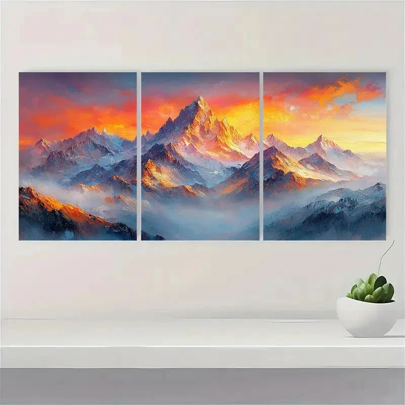 3pcs  Golden Mountain Landscape Painting LP   Wall Art Set Canvas Framed 40x60cm - High Quality Print 100% Australian Made Wall Canvas Ready to Hang - Bella Home Decor