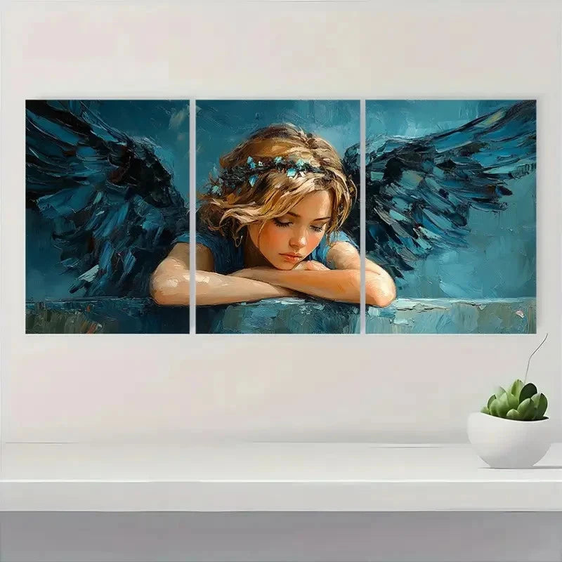3pcs  Beauty  Girl  in Blue & White FT       Wall Art Set Canvas Framed 60x90cm - High Quality Print 100% Australian Made Wall Canvas Ready to Hang - Bella Home Decor
