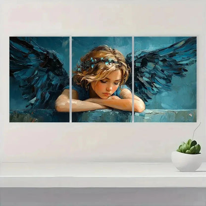 3pcs  Beauty  Girl  in Blue & White FT       Wall Art Set Canvas Framed 60x90cm - High Quality Print 100% Australian Made Wall Canvas Ready to Hang - Bella Home Decor