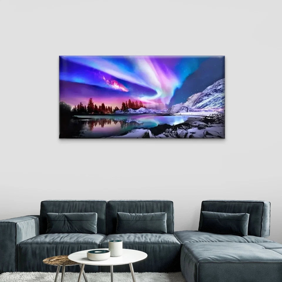 Vibrant Aurora Borealis Modern Wall Art Canvas Office Home Room Framed 120x60cm