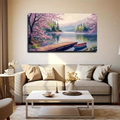 Beautiful Lake Scenery Style Wall Art Canvas Office Home Room Framed 120x60cm