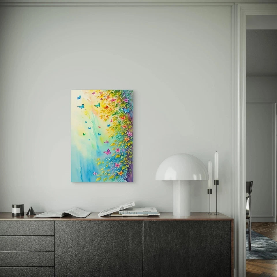Colorful Butterflies & Lush Foliage 60x90cm Metal Print Ready to Hang