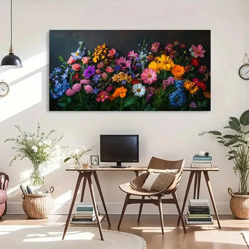 Vibrant Blooms Modern Artwork Wall Art Canvas Office Home Room Framed 120x60cm - Bella Home Decor