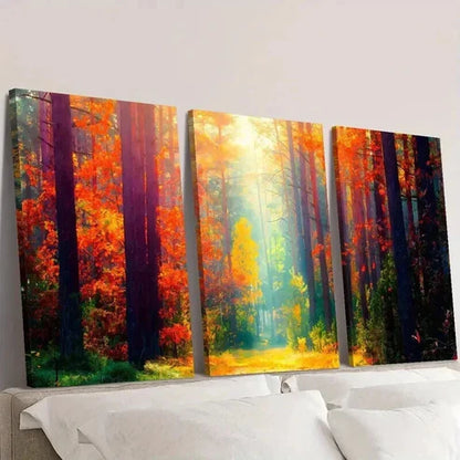 3pcs Sunlight Shining Through The Woods Wall Art Canvas Unframed - High Quality Print 100% Australian Made Wall Canvas