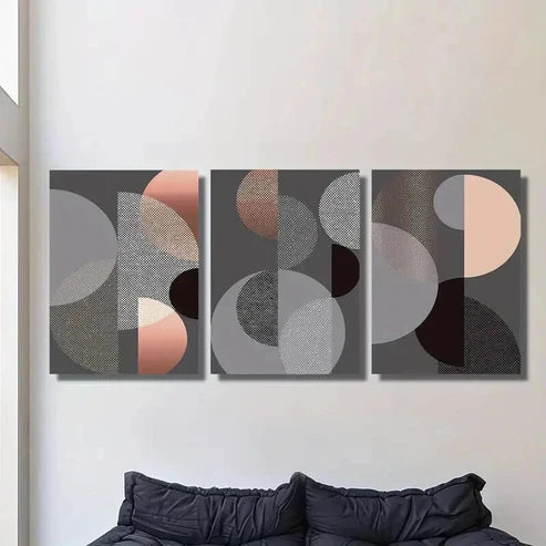 3pcs Classic Pink Black Gray Geometric Shapes Wall Art Canvas Unframed - High Quality Print 100% Australian Made Wall Canvas - Bella Home Decor