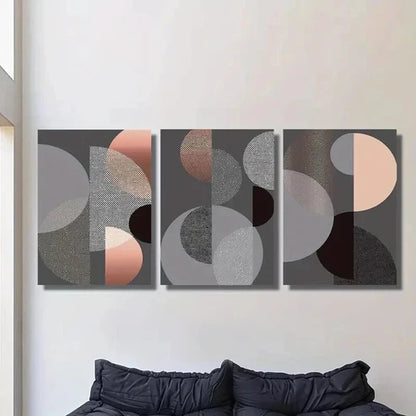 3pcs Classic Pink Black Gray Geometric Shapes Wall Art Canvas Unframed - High Quality Print 100% Australian Made Wall Canvas - Bella Home Decor