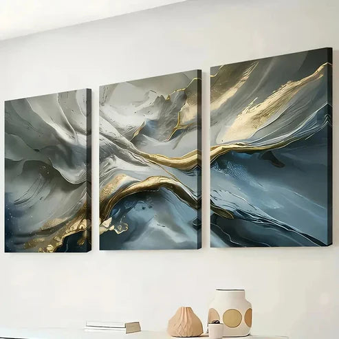 3pcs Abstract Golden & Gray Décor Perfect Wall Art Canvas Unframed - High Quality Print 100% Australian Made Wall Canvas - Bella Home Decor