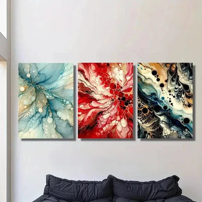 3pcs Blue Red and Black Abstract Fluid Texture Wall Art Set Canvas Unframed - High Quality Print 100% Australian Made Wall Canvas - Bella Home Decor