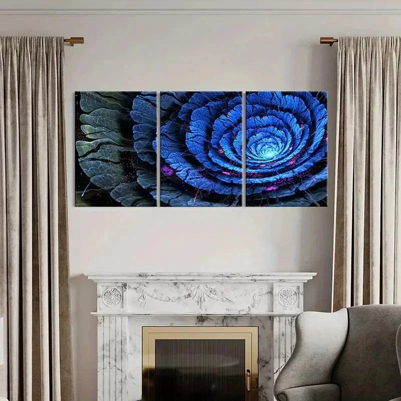 3pcs Abstract Blue Flower Art Painting Wall Art Set Canvas Framed 60x90cm - High Quality Print 100% Australian Made Wall Canvas Ready to Hang - Bella Home Decor