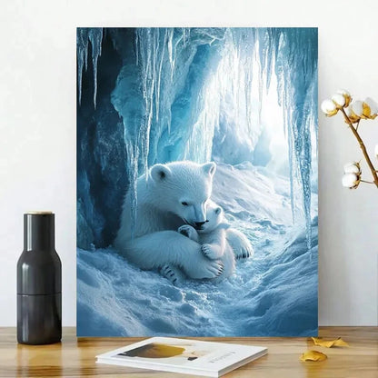 Polar Bear Mother And Cub in Ice Cave 40x60cm Metal Print Ready to Hang