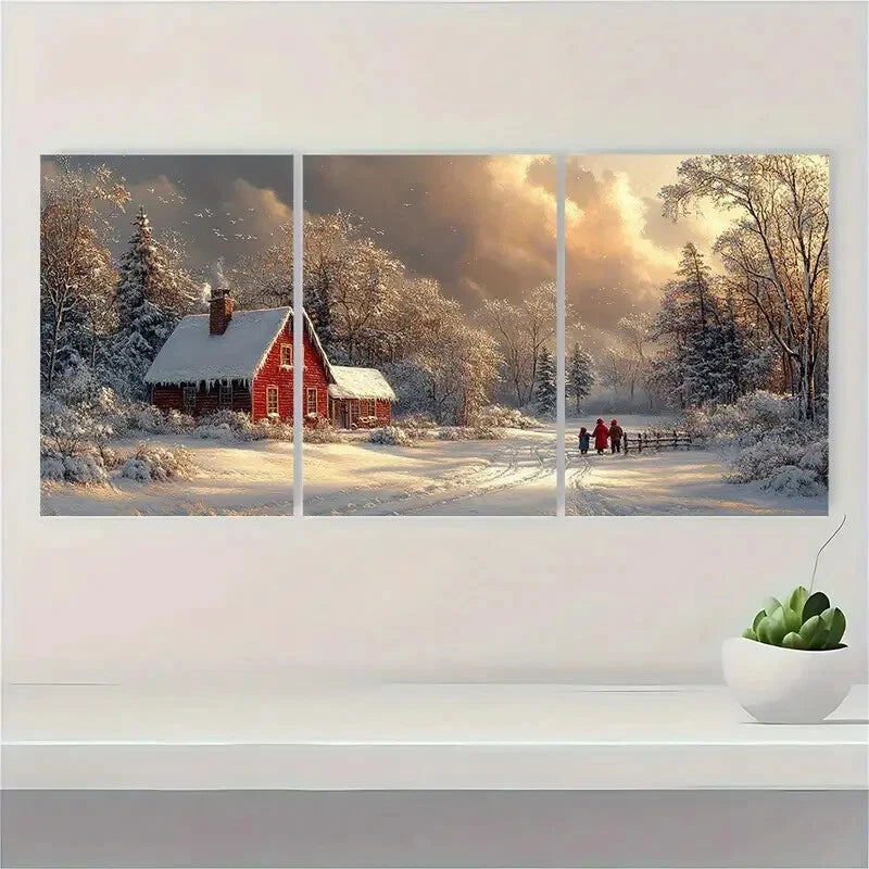 3pcs Winter Family Gathering Outside Farmhouse Metal Print Ready to Hang Art - Bella Home Decor
