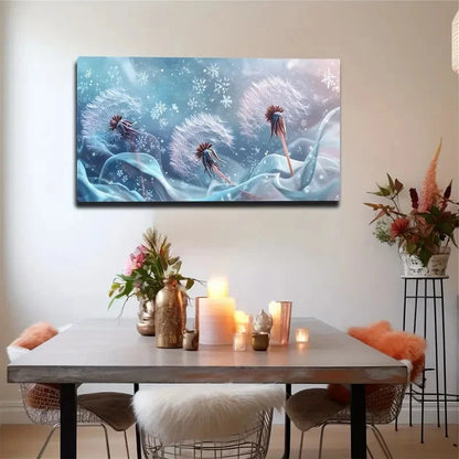 Snowflake and Dandelion Wall Art canvas office home room framed 120x60cm