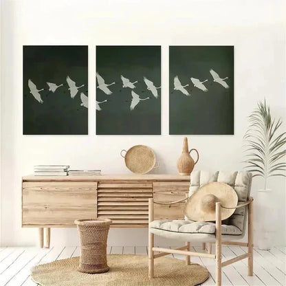 3pcs Japanese-Inspired Abstract Birds  Wall Art Set Canvas Unframed - High Quality Print 100% Australian Made Wall Canvas