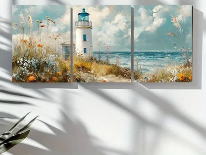 3pcs Coastal Lighthouses And Ocean Landscapes Metal Print Ready to Hang Art - Bella Home Decor