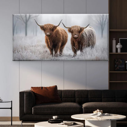 Scottish Highland Cattle Wall Art Canvas Office Home Room Framed 120x60cm