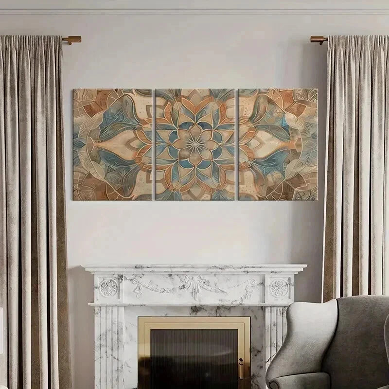 3pcs Abstract Floral Symmetrical Geometric Wall Art Set Canvas Framed 40x60cm - High Quality Print 100% Australian Made Wall Canvas Ready to Hang