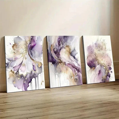 3pcs Purple And Golden Modern Decor Wall Art Set Canvas Unframed - High Quality Print 100% Australian Made Wall Canvas