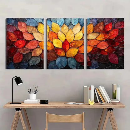 3pcs Vibrant Autumn Leaves Design Metal Print Ready to Hang Art - Bella Home Decor