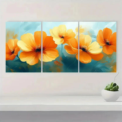 3pcs Yellow Flowers Abstract Giclee AG\  Wall Art Set Canvas Framed 40x60cm - High Quality Print 100% Australian Made Wall Canvas Ready to Hang