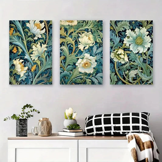 3pcs Soft Blue & Yellow Botanical Prints Metal Print Ready to Hang Art