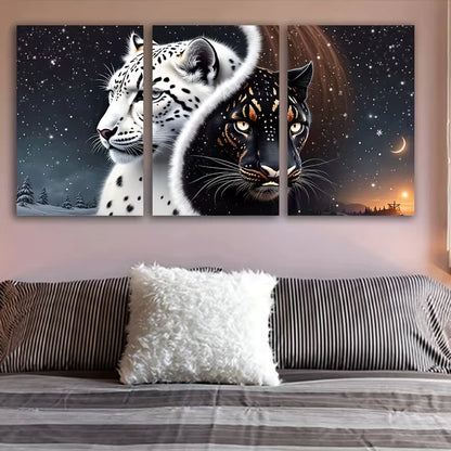 3pcs Snowy Forest & Mystical Cat Wall Art Set Canvas Framed 60x90cm – High Quality Print 100% Australian Made Wall Canvas Ready to Hang