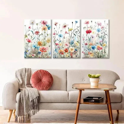 3pcs Colorful Wildflower Pictures Prints Wall Art Canvas Unframed - High Quality Print 100% Australian Made Wall Canvas - Bella Home Decor