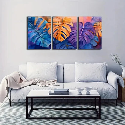 3pcs Gorgeous Turtle Back Bamboo Leaf Wall Art Set Canvas Unframed - High Quality Print 100% Australian Made Wall Canvas - Bella Home Decor