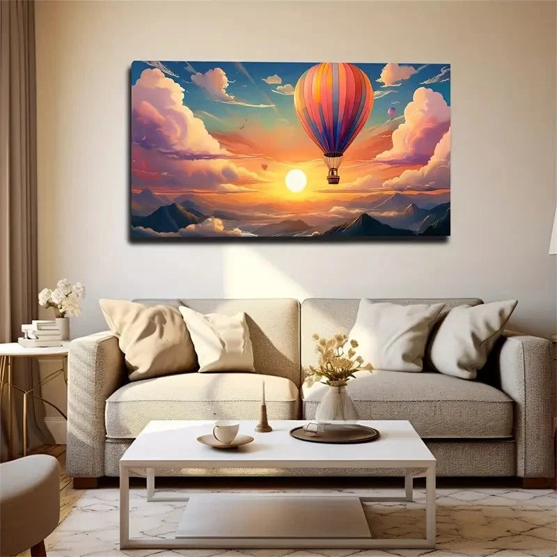 Sunset Hot Air Balloon Deco Wall Art Canvas Office Home Room Framed 120x60cm