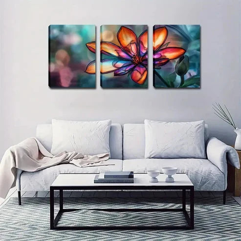 3pcs Vibrant Floral Colorful Flowers Perfect Wall Art Canvas Unframed - High Quality Print 100% Australian Made Wall Canvas
