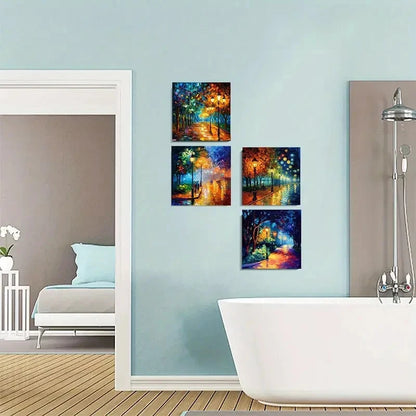 4pcs Blue Moon Picture Artwork Wall Art Canvas Framed