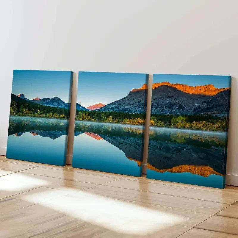 3pcs Lake Mountain Modern Landscape Wall Art Set Canvas Framed 50x70cm - High Quality Print 100% Australian Made Wall Canvas Ready to Hang - Bella Home Decor