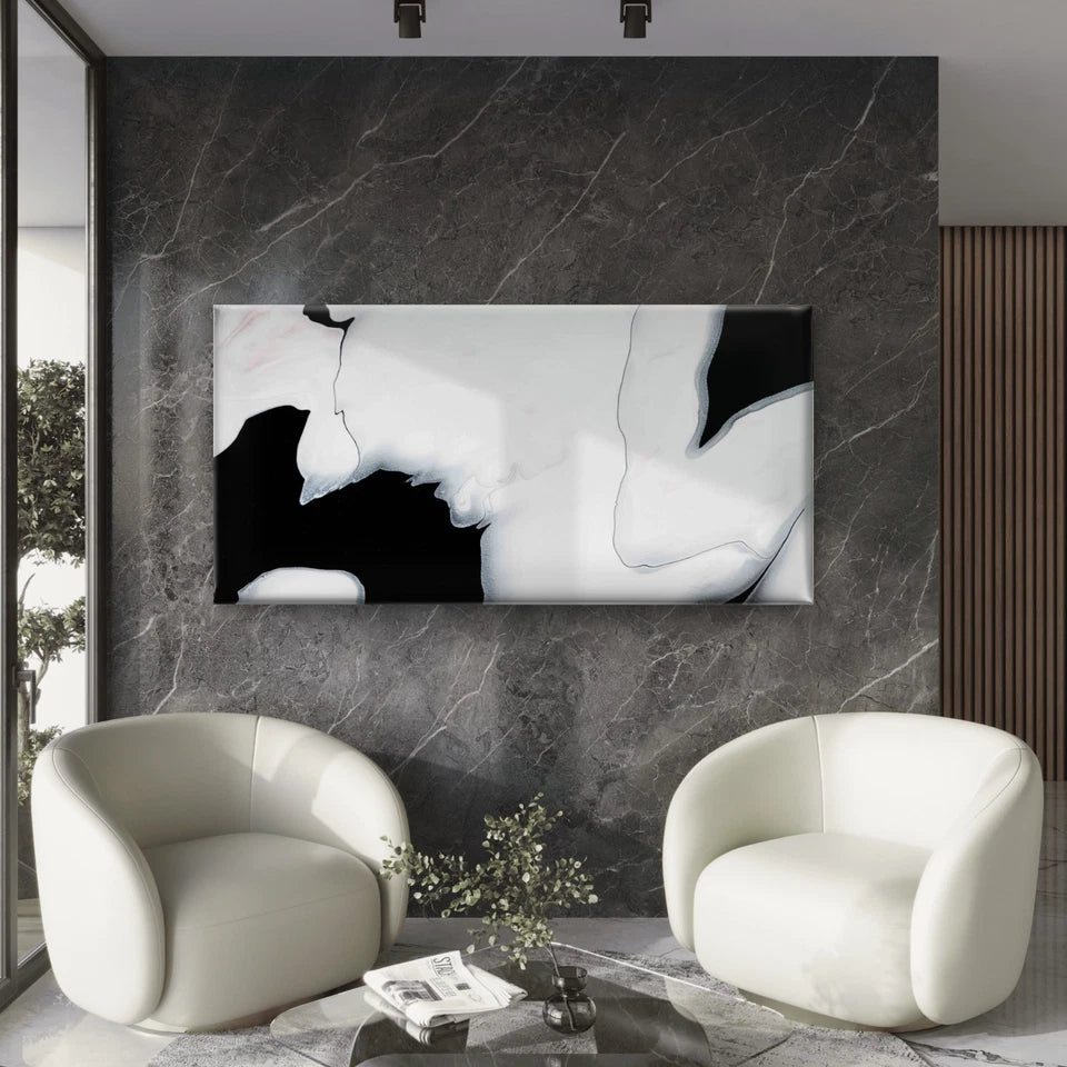 Black Liquid Marble Wall Art Canvas Office Home Room Framed 120x60cm
