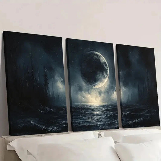 3pcs Moonlit Landscape MLL Wall Art Set Canvas Framed 60x90cm - High Quality Print 100% Australian Made Wall Canvas Ready to Hang