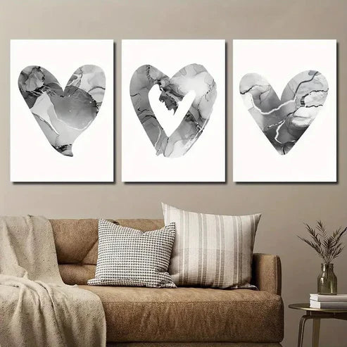 3pcs Elegant Marble Heart Modern Décor Wall Art Canvas Unframed - High Quality Print 100% Australian Made Wall Canvas