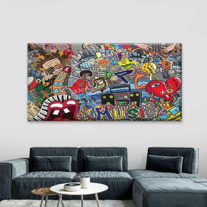 Music-Themed Retro 80s,90s Wall Art Canvas Office Home Room Framed 120x60cm