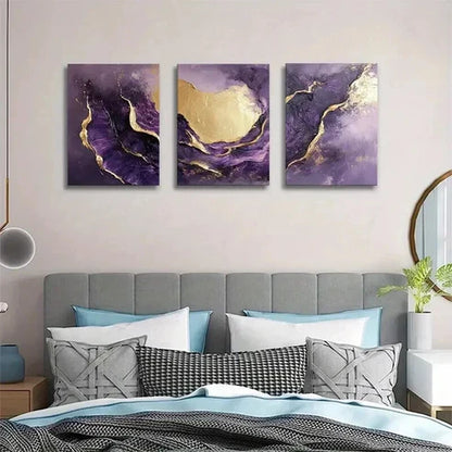3pcs Purple and Golden Abstract Fluid Perfect Wall Art Canvas Unframed – High Quality Print 100% Australian Made Wall Canvas