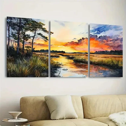 3pcs Wetland Florida Art Coastal  Wall Art Set Canvas Unframed - High Quality Print 100% Australian Made Wall Canvas - Bella Home Decor